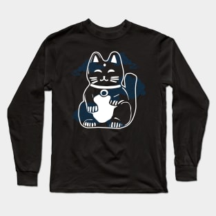 Japanese Good Luck Cat with clouds Long Sleeve T-Shirt